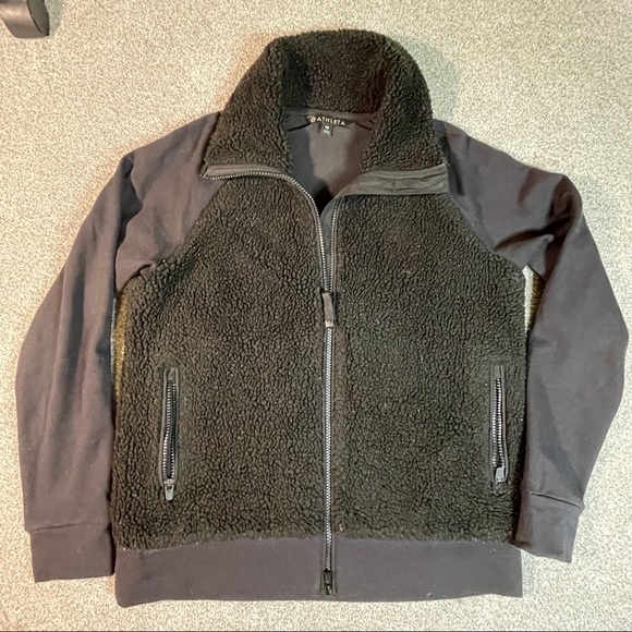 Athleta Jackets & Blazers - ATHLETA Range Sherpa Full Zip Up Zip Side Pockets Black Fleece Jacket Size XS